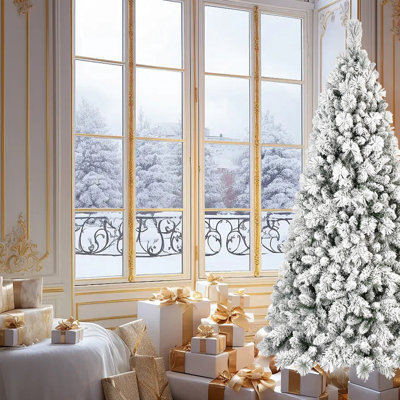 Arbre de Noël 9 pi, 750 pi, blanc chaud, embouts pleins de neige et d'aiguille dure, support pour un décor magique