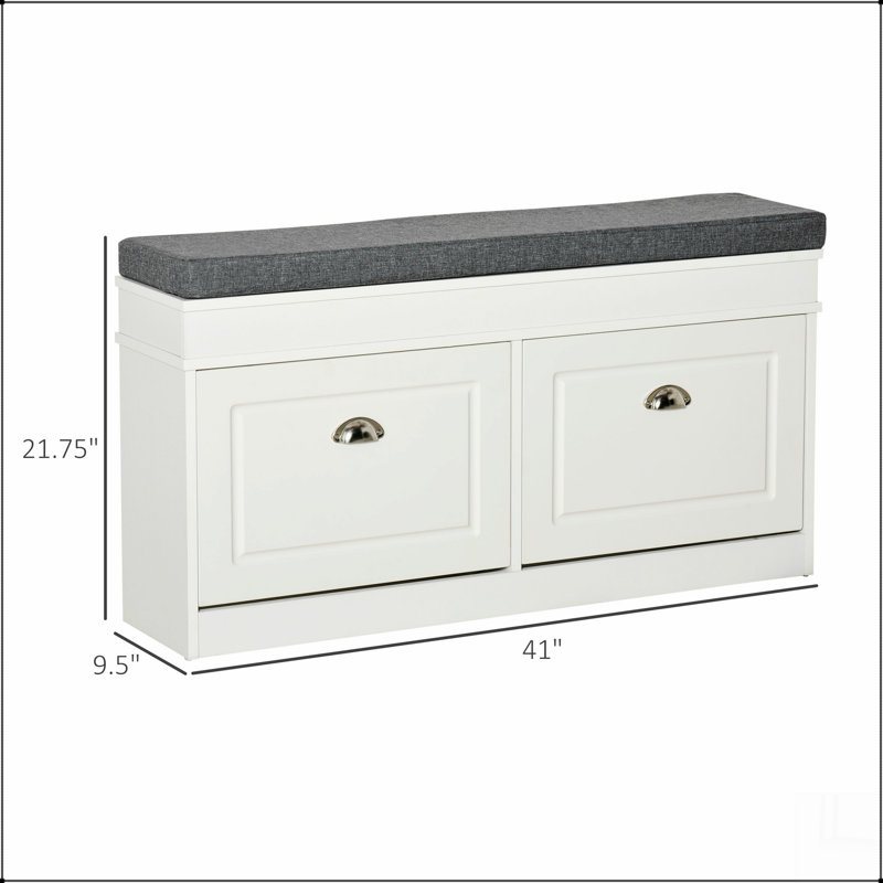 Modern Shoe Rack Bench for Entryway, Storage Organizer with Cushion, 2 Drawers, Adjustable Shelf