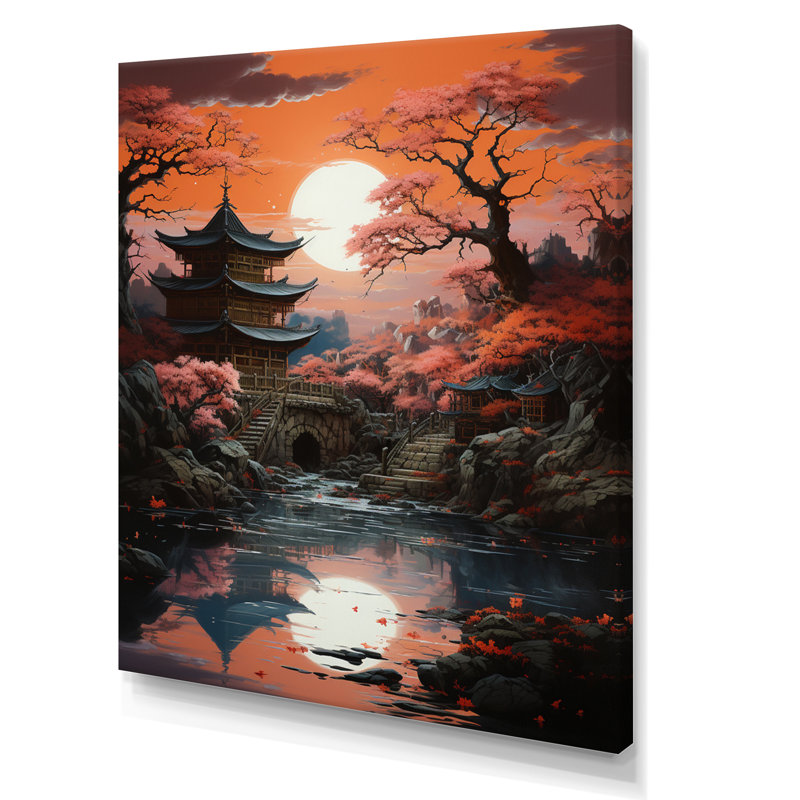 «Danari Japon Art Shrine At Twilight II», reproduction sur toile, H 32 po x l 16 po x P 1 po, Toile tendue