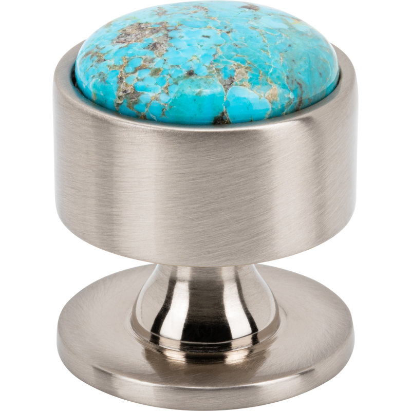Firesky Diameter Knob, Mohave Turquoise, Brushed Satin Nickel, 1 3/8"