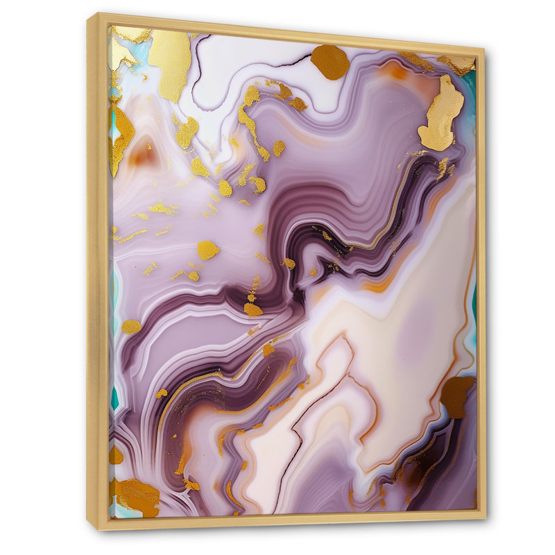 Abstractions dorées et mauves sur toile, H 40 po x l 30 po, Cadre naturel flottant