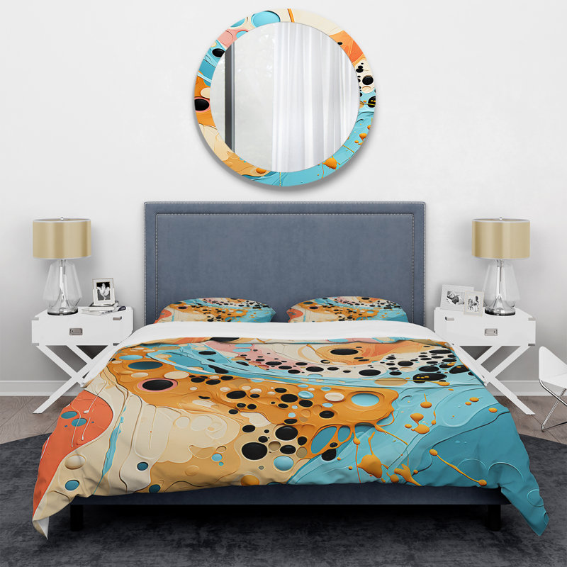 Ensemble de housse de couette bleu et rose Pop Fusion III - Pop Art, Housse de couette pour grand lit et 2 taies décor