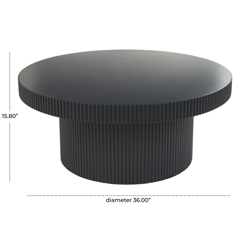 Black Wooden Dimensional Ribbed Living Room Coffee Table, 36" x 36" x 16"