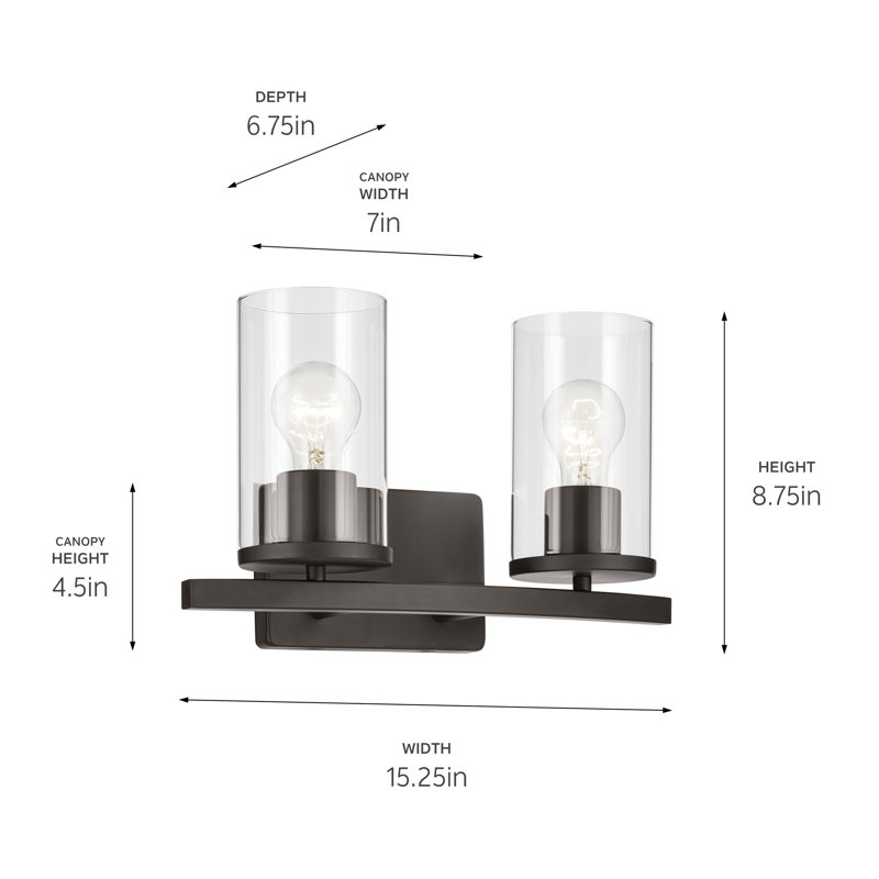 15.25" 2-Light Vanity Light, Bronze