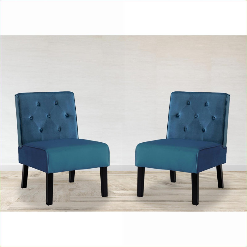 Chaises d'appoint capitonnées sans accoudoirs 2 pièces 53 pouces Reese, velours bleu ciel, coussin en mousse à haute densité pour salon d'adulte