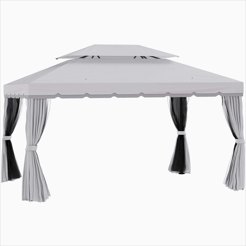 Outsunny 10' X 13' Patio Gazebo, Outdoor Gazebo Canopy Shelter With Netting And Curtains, Aluminum Frame For Garden, Lawn, Backyard And Deck