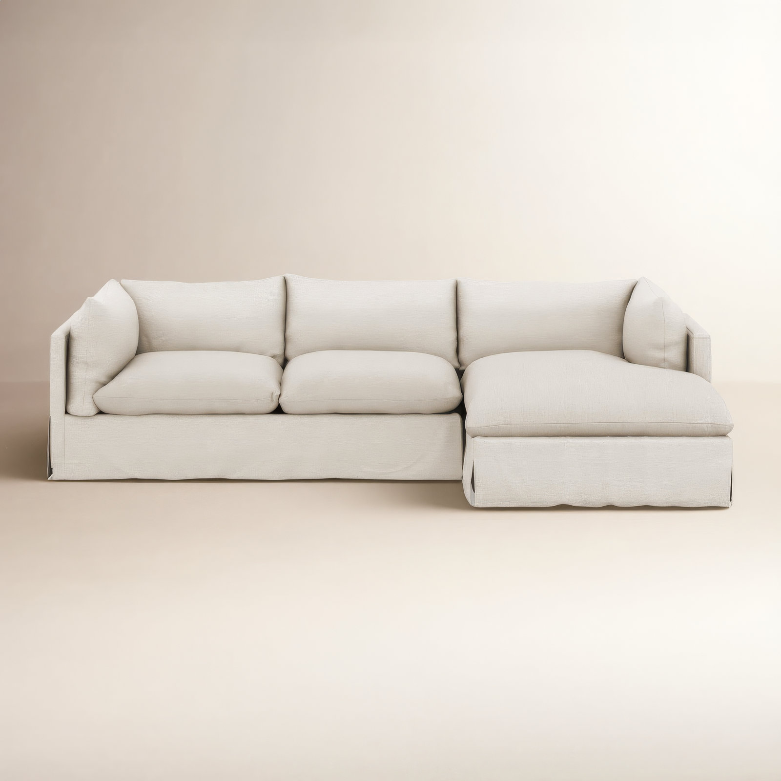 Zuri Slipcover Chaise Sectional, Right Hand Facing, Valley Nimbus Polyester Blend, 31.5" H x 133" W x 67" D