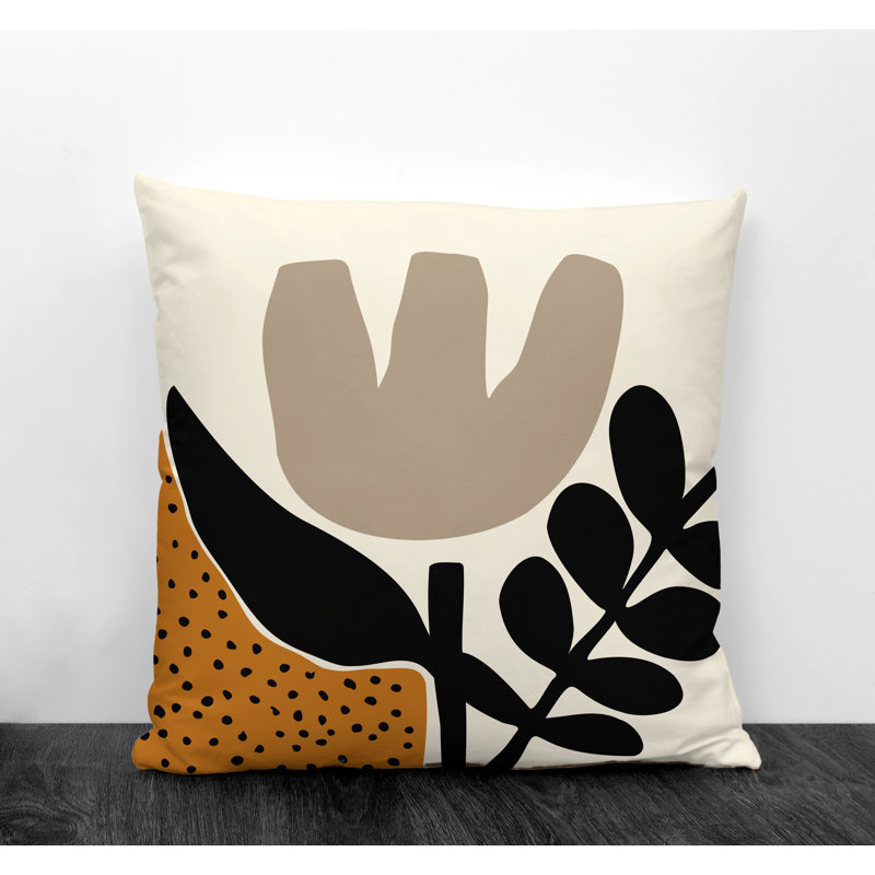 Coussin intérieur / extérieur en polyester filé Miso, 15 po x 15 po, Orange / blanc cassé / beige / noir