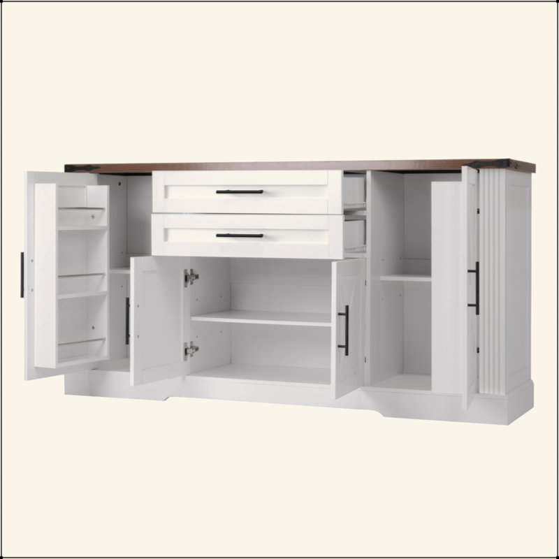 Armoire de rangement avec porte de grange 63 po avec 2 tiroirs et support de porte 63 po, Blanc