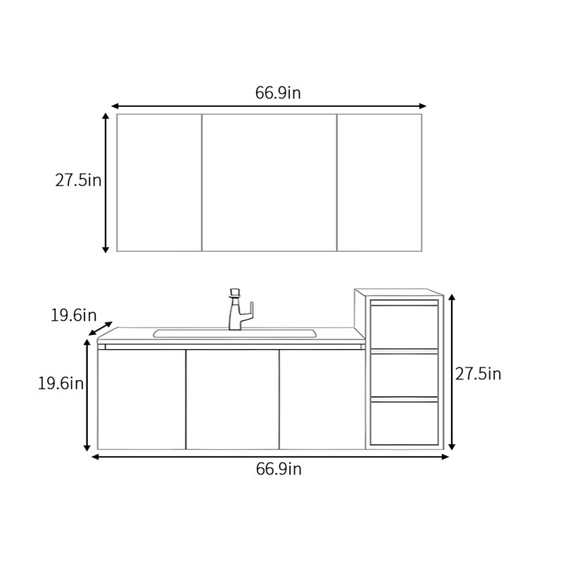 Armoire de salle de bain simple et luxueuse, H 27,5 po x l 66,9 po x P 19,6 po, Blanc cassé / blanc