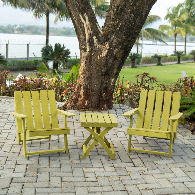 Shoreline Fully Assembled All-Weather Outdoor Folding Modern Adirondack Chair and Table Set, Yellow