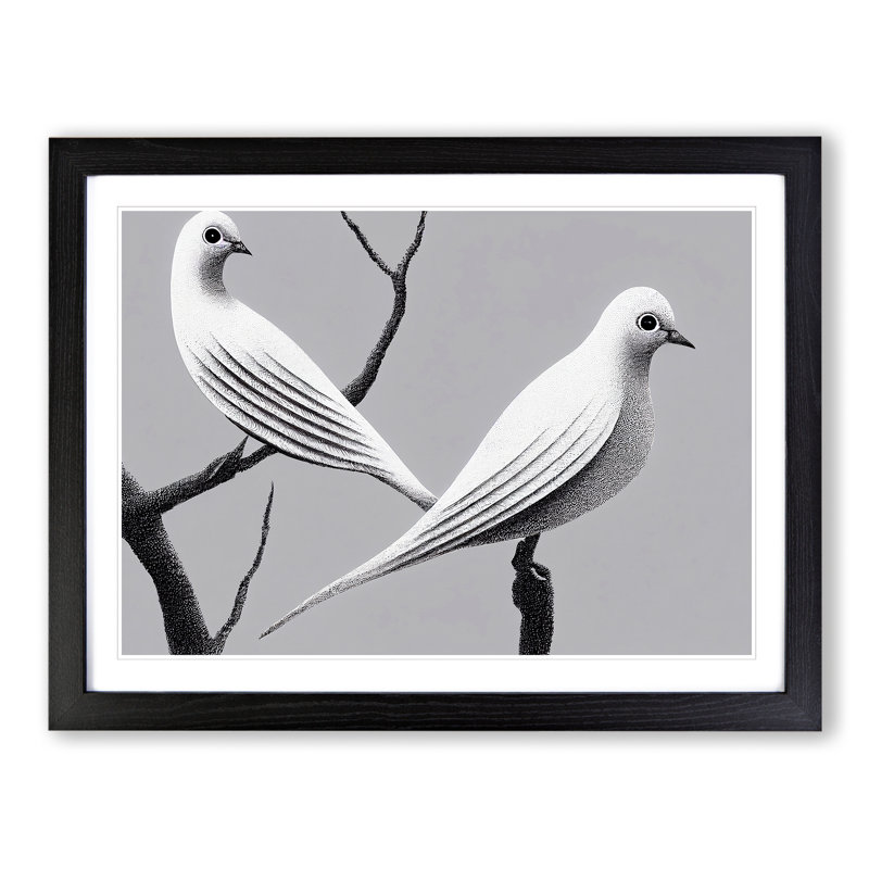 Illuminated Dove Birds - Single Picture Frame Print, Black, 46cm H x 64cm W