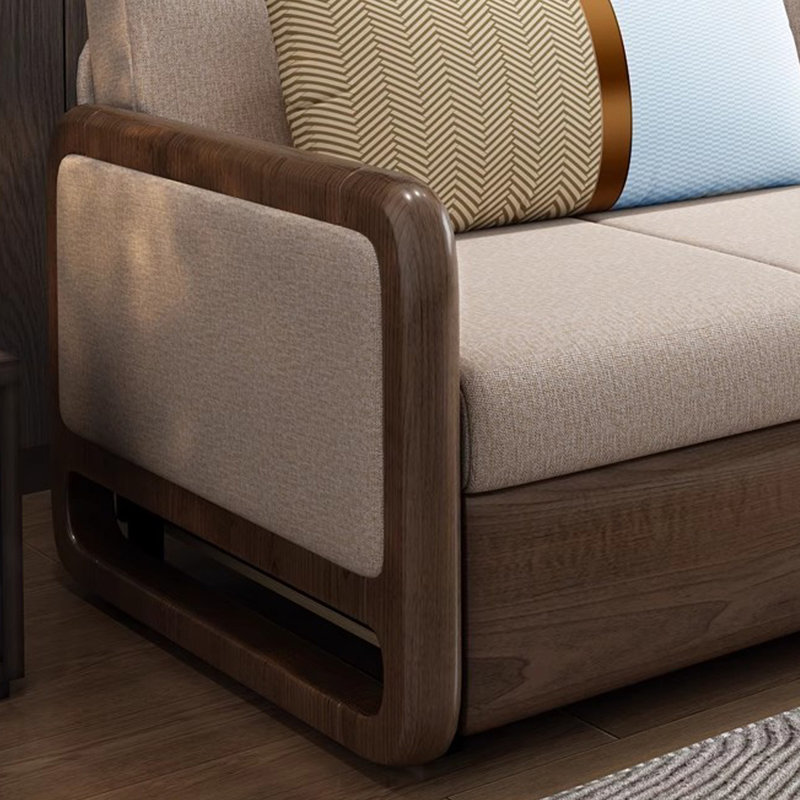 Canapé-lit standard en acier et bois massif beige, brun et coton, H 33,07 po x l 70,08 po x P 31,5 po