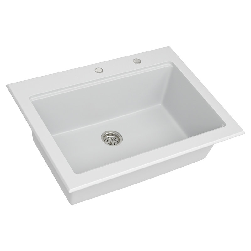 Évier de cuisine en quartz - Évier de cuisine encastré en granite blanc 30 po x 22 po