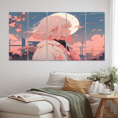 Female Parody Character V - Portrait Wall Art Living Room - 5 Equal Panels