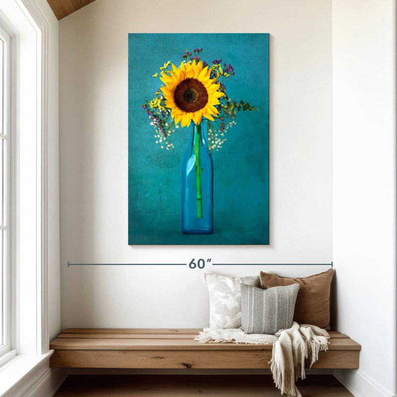 Harnek tournesol dans un vase, H 48 po x l 32 po