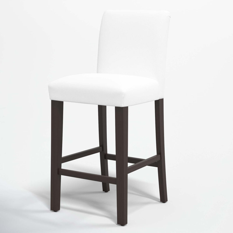 Tabouret de bar et de comptoir Hadrien, Tabouret de bar (siège d'une hauteur de 31 po), Sergé blanc performance, Bois noir