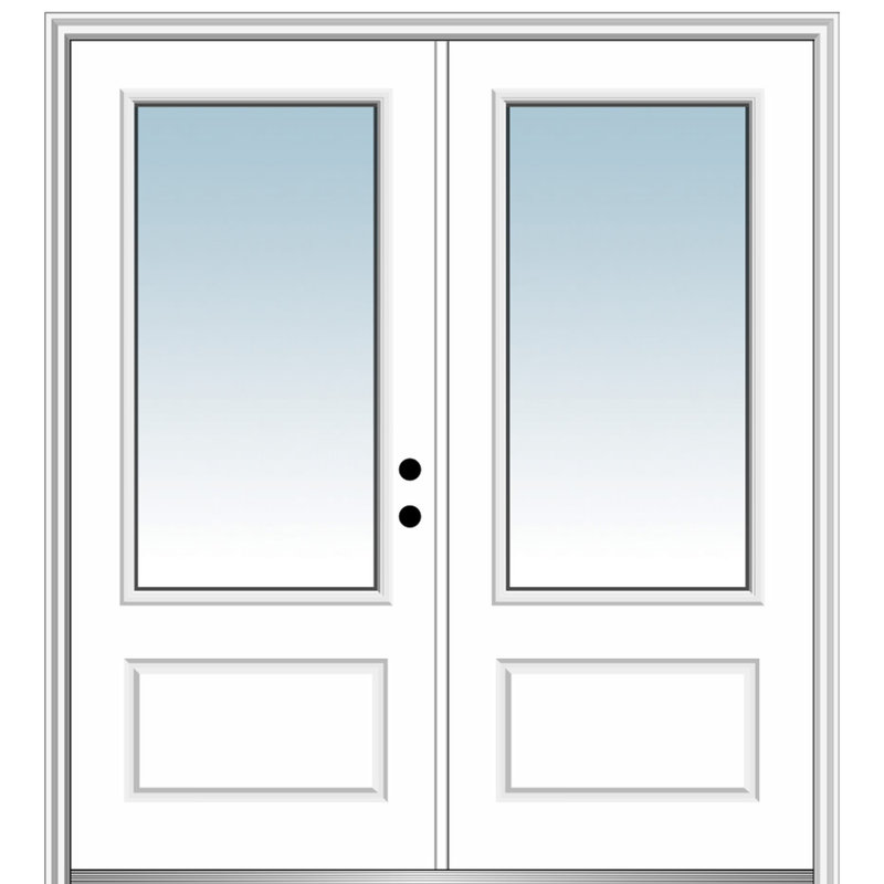 Porte d'entrée pré-suspendue en fibre de verre apprêtée, H 81,75 po x l 74 po x P 6,56 po, S'ouvre à gauche vers l'intérieur