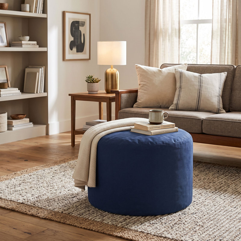 Repose-pieds pouf rond 20 po Goku, hydrofuge, Bleu marine