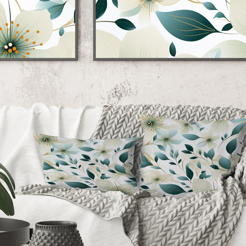 Bleu sarcelle et ivoire - motif floral III - Coussin imprimé floral
