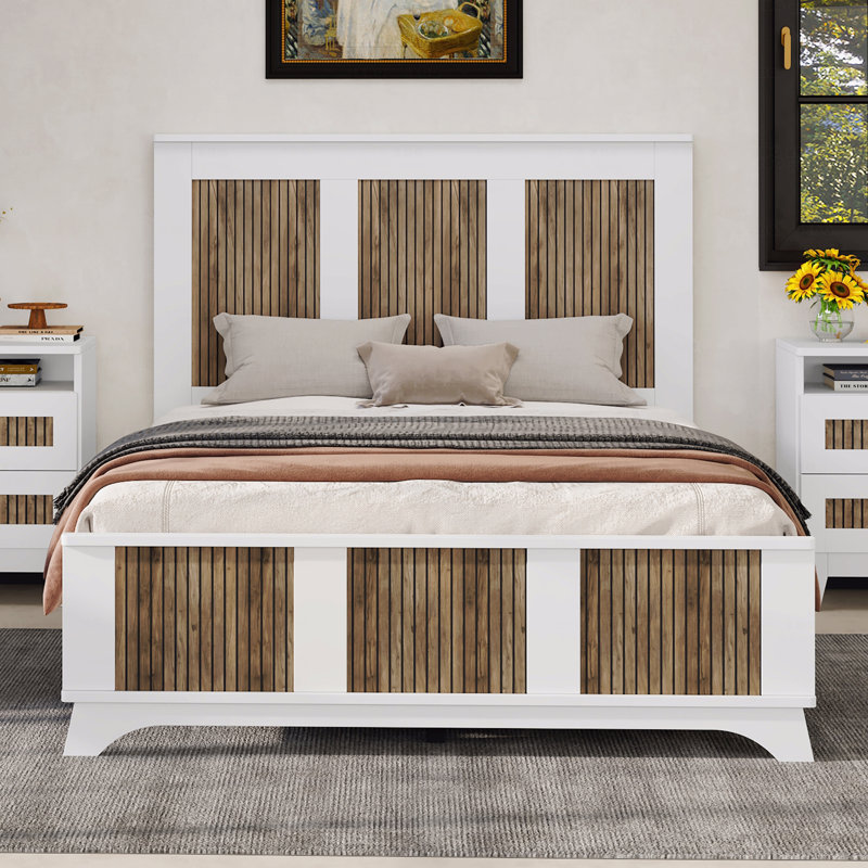 Lit plateforme en bois pleine grandeur, lit plateforme avec décoration en bois, support en lattes de contreplaqué