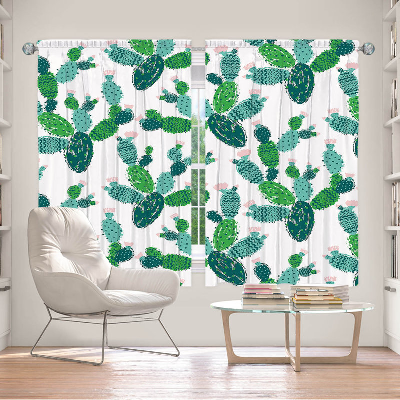 Lined Window Curtains 2-panel Set for Window Size by Metka Hiti - Cactus Green, L 56 po x L 78 po
