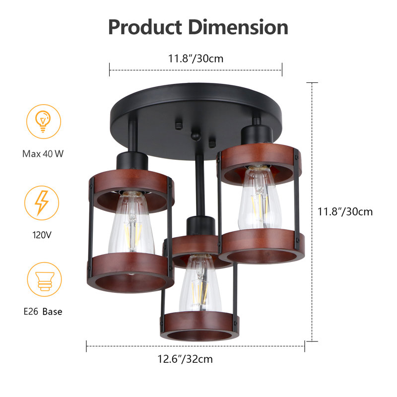 3-Light Farmhouse Semi Flush Mount Ceiling Light
