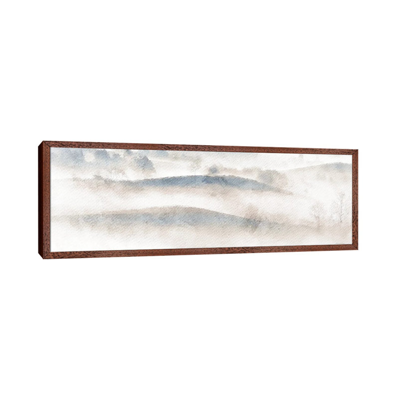 Country Landscape by Bluebird Barn - Panoramic Painting on Canvas, 30.48 cm H x 91.44 cm W, Brown Floater Frame