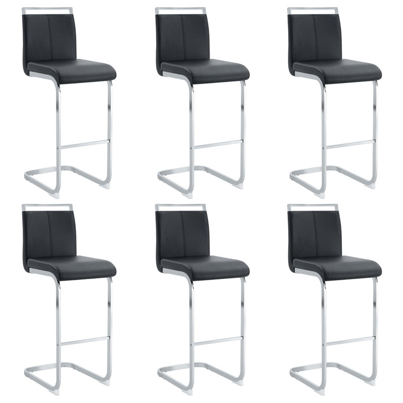 Tabouret de bar moderne en cuir synthétique avec pieds en métal argenté en forme de C, conception à poutre transversale stable, idéal pour les bars, les cuisines et les espaces de vie contemporains.