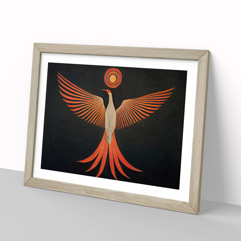 Sparkling Phoenix Bird Abstract - Framed Print, 46cm H x 64cm W x 2cm D, Oak