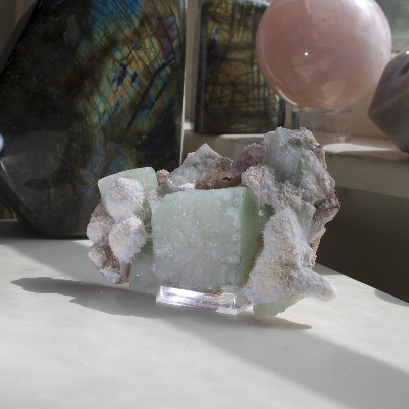 Apophyllite cubique vert avec mordénite