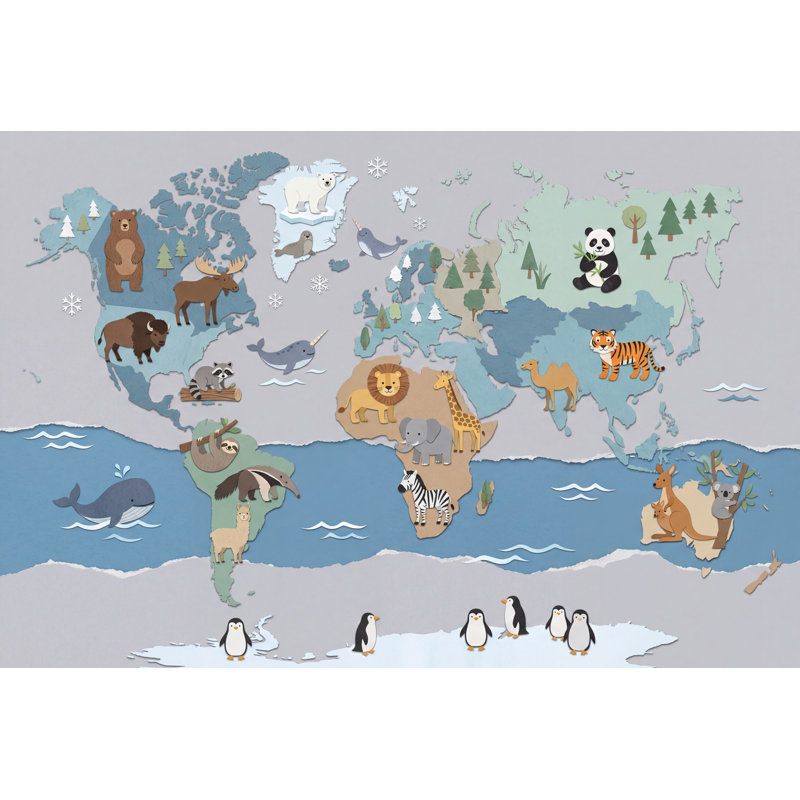 Papier peint carte du monde, Non tissé, 140 po x 108 po