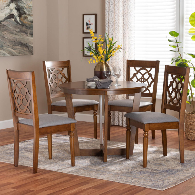 Daejha Baxton Studio Valerie Modern Grey And Walnut Brown Wood 5-Piece Dining Set
