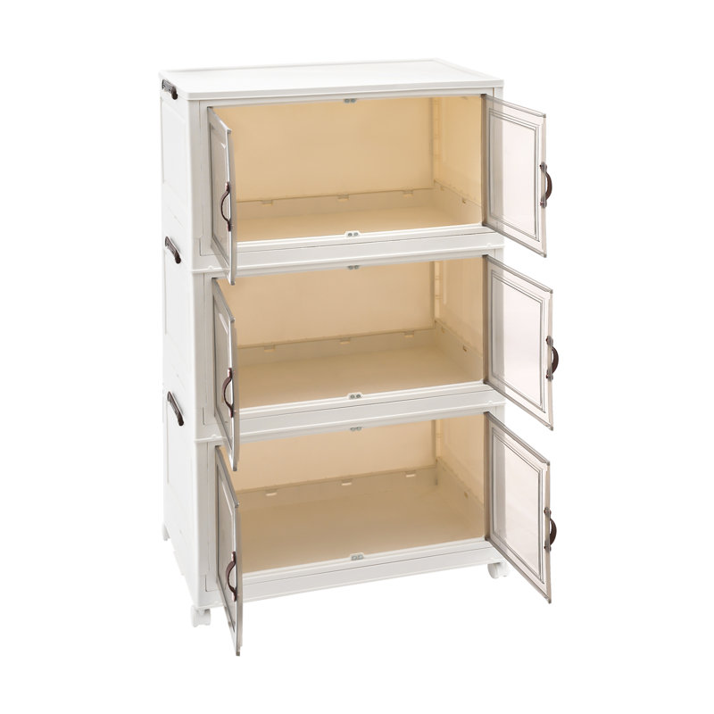 3PCS Foldable Storage Cabinets Stackable Storage Bins with Wheels