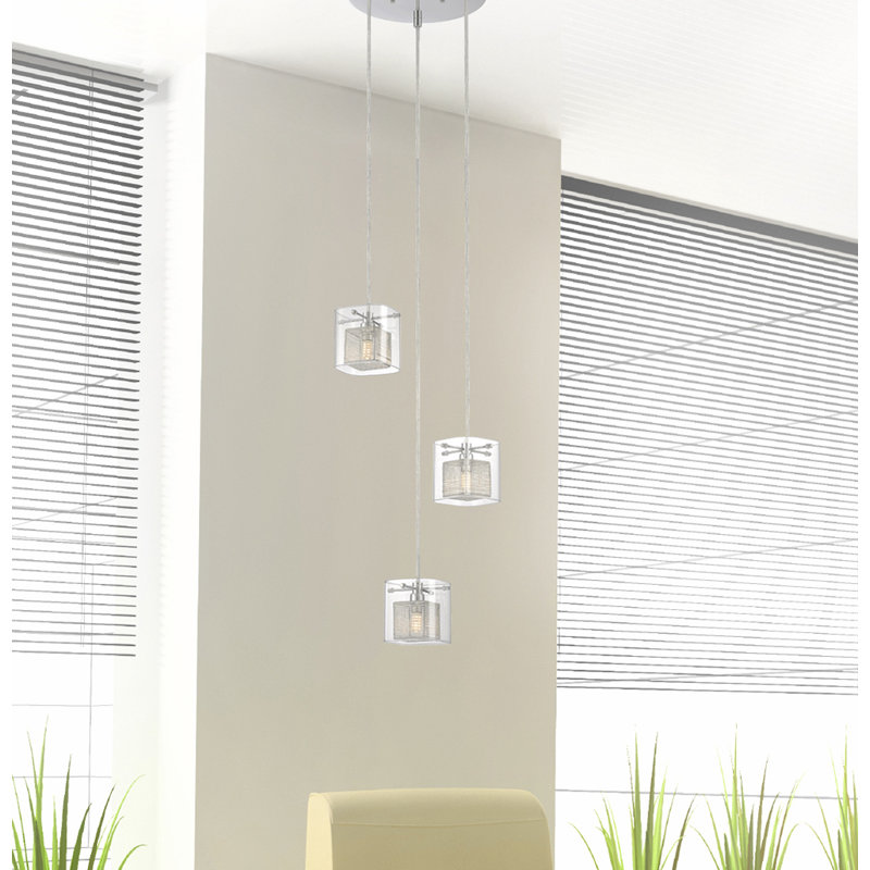 Suspension carrée 3 lumières grappe Rothley