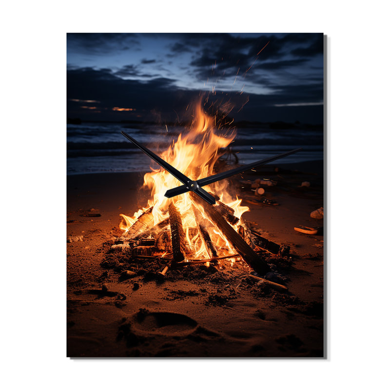Beach Beach Bonfire Bliss - Horloge murale nautique et de plage surdimensionnée, Médium