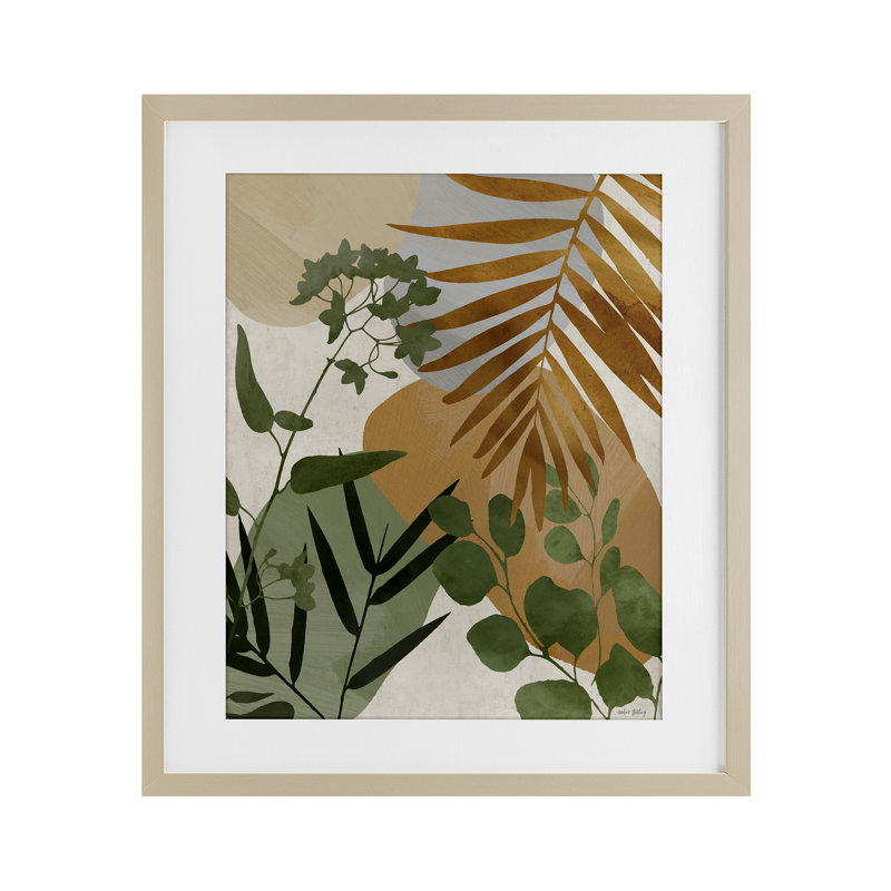 «Earthy Tropical Leaves», reproduction sous verre encadrée, design par Amber Sterling, H 21 po x l 17 po