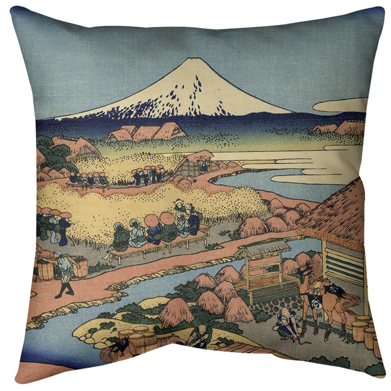 The Tea Plantation of Katakura Throw Pillow, 14" x 14", Down Alternative, Tan