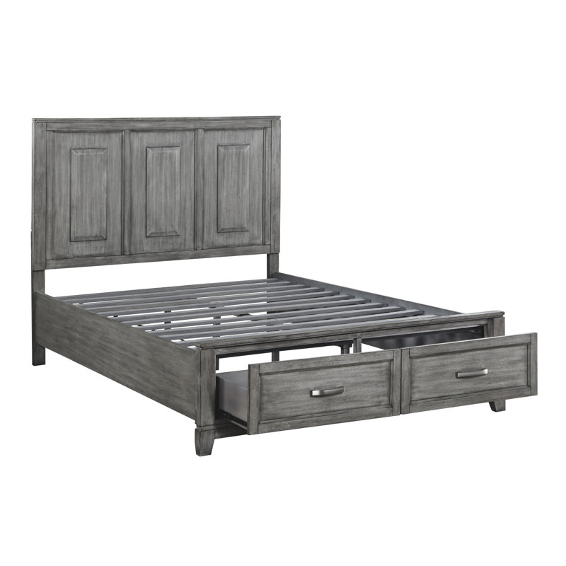 Lit plateforme rustique avec rangement gris et polyvalent pour chambre à coucher fonctionnelle