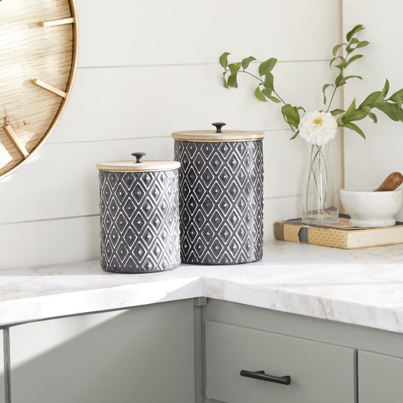 2 Piece Black/White Metal Jar Set