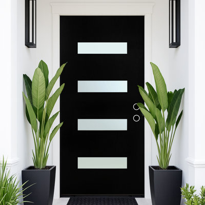 Modern 36 X 80 Front Door Fiberglass Door, Black Entry Door, Knock Down Design