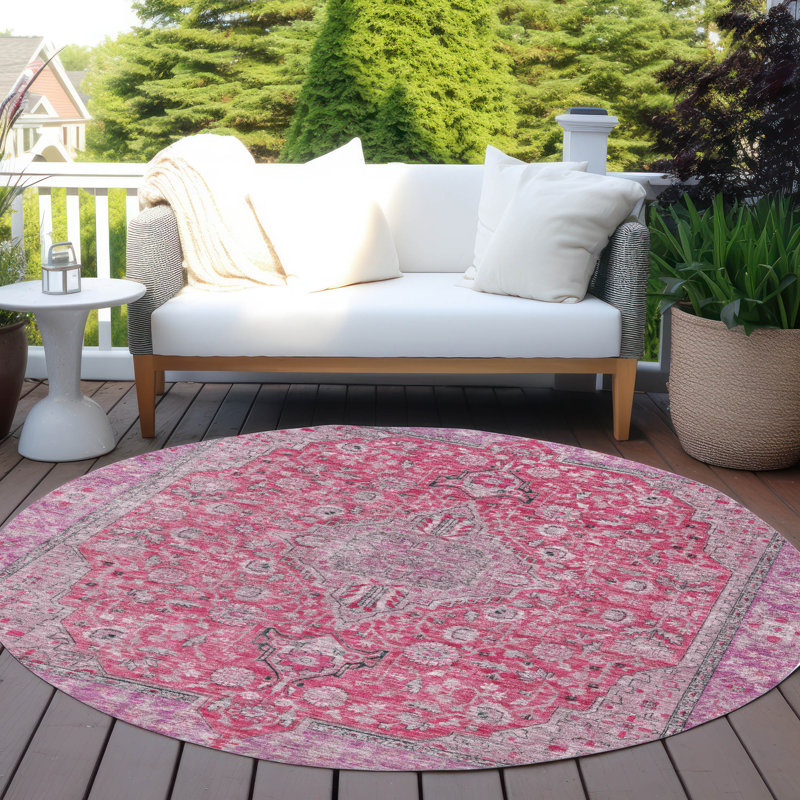 Tapis lavable intérieur / extérieur rose Vexira - LOOMlan, 8 pi x 8 pi
