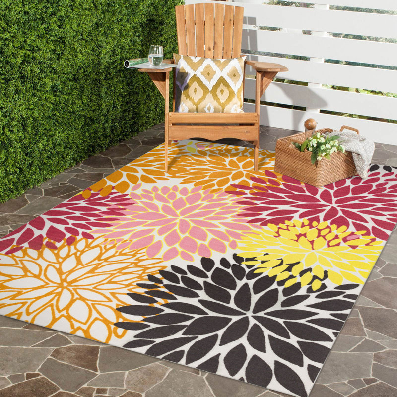 Vibrant Multicolor Synthetic Rectangular Outdoor Rug 3'6" x 5'6"