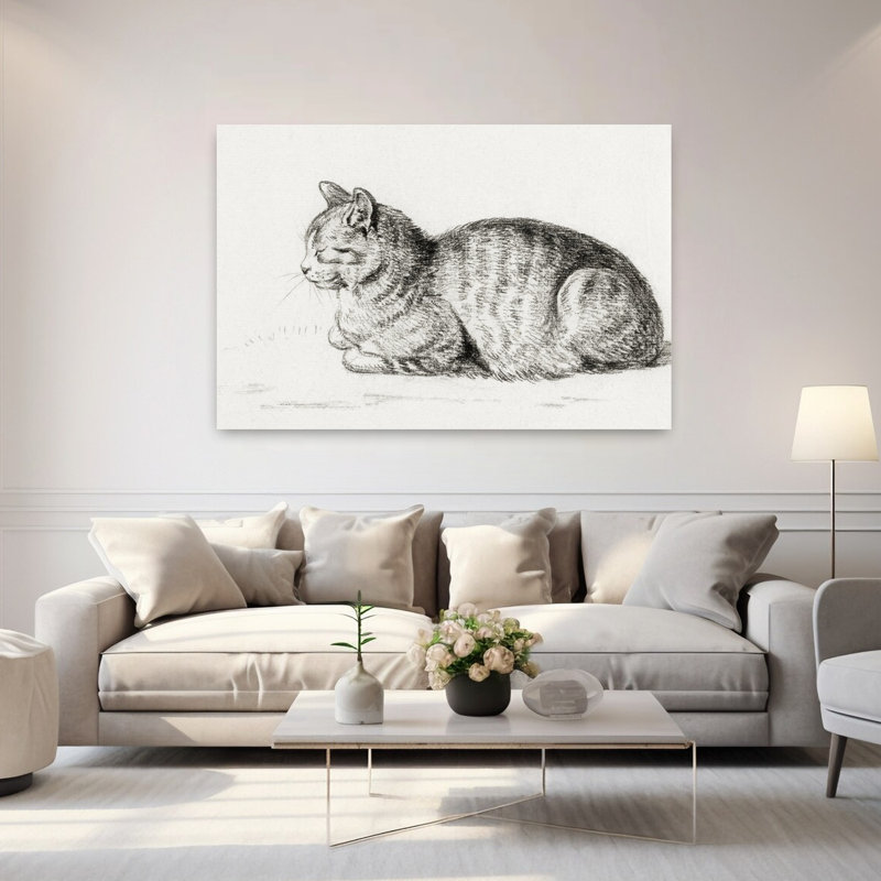 Chat couché, rétro, rétro, art mural, H 60 po x l 40 po
