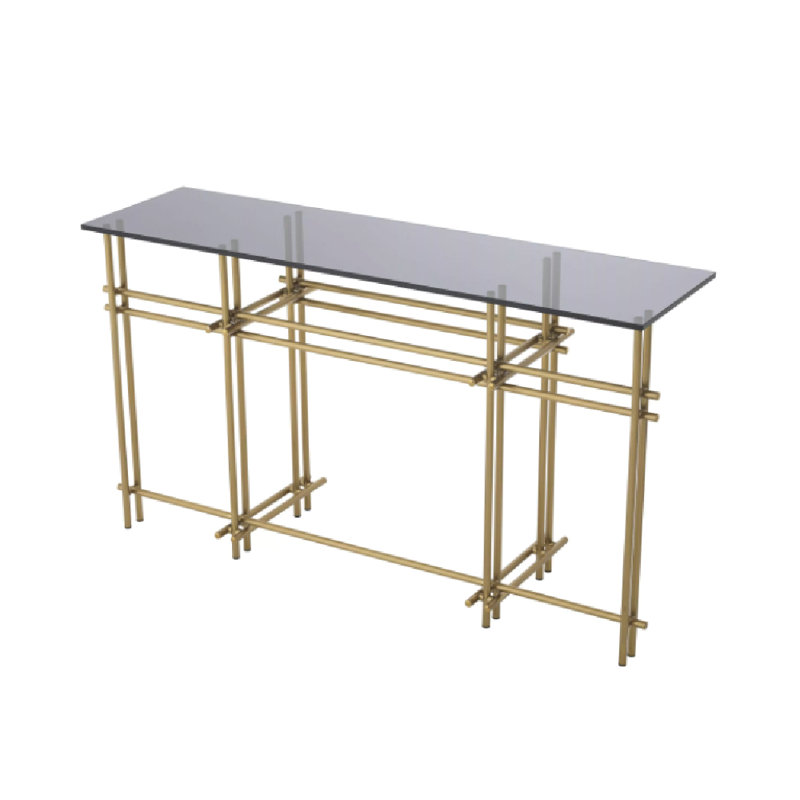 Quinn 52'' W Glass Console Table, Brass