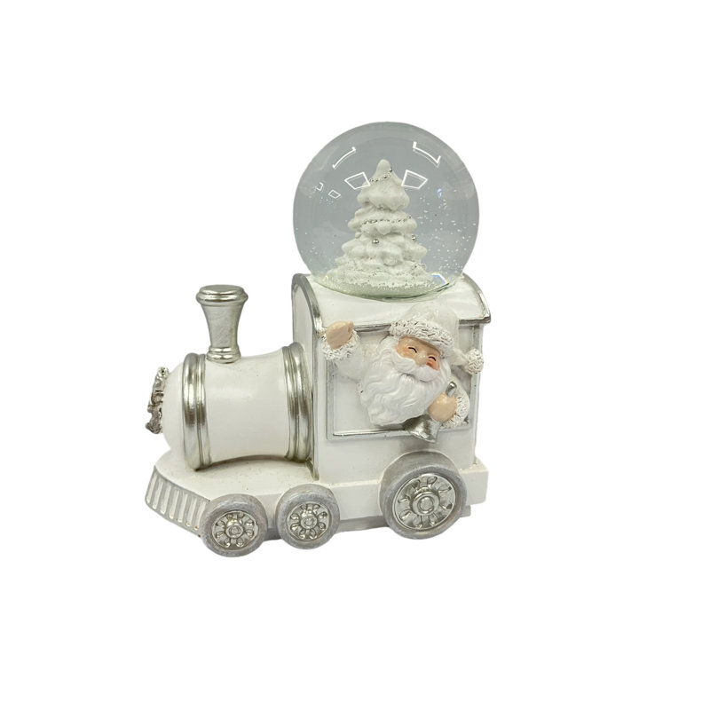 Resin Silver Sparkle Train with Santa and Snow Globe