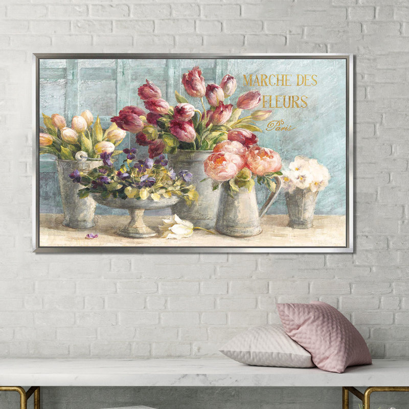 «Marche des Fleurs Blue Gold», reproduction de peinture acrylique sur toile, H 31,5 po x l 51,5 po x P 2 po