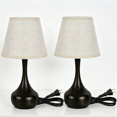 Set of 2 Touch Control Dimmable Table Lamps with Black Metal Base & Fabric Shades, Bulbs Included