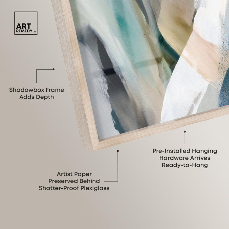 «Sweeping Forms II Shadowbox Print Abstract» par Art Remedy, H 11 po x l 16 po, Crème, crème