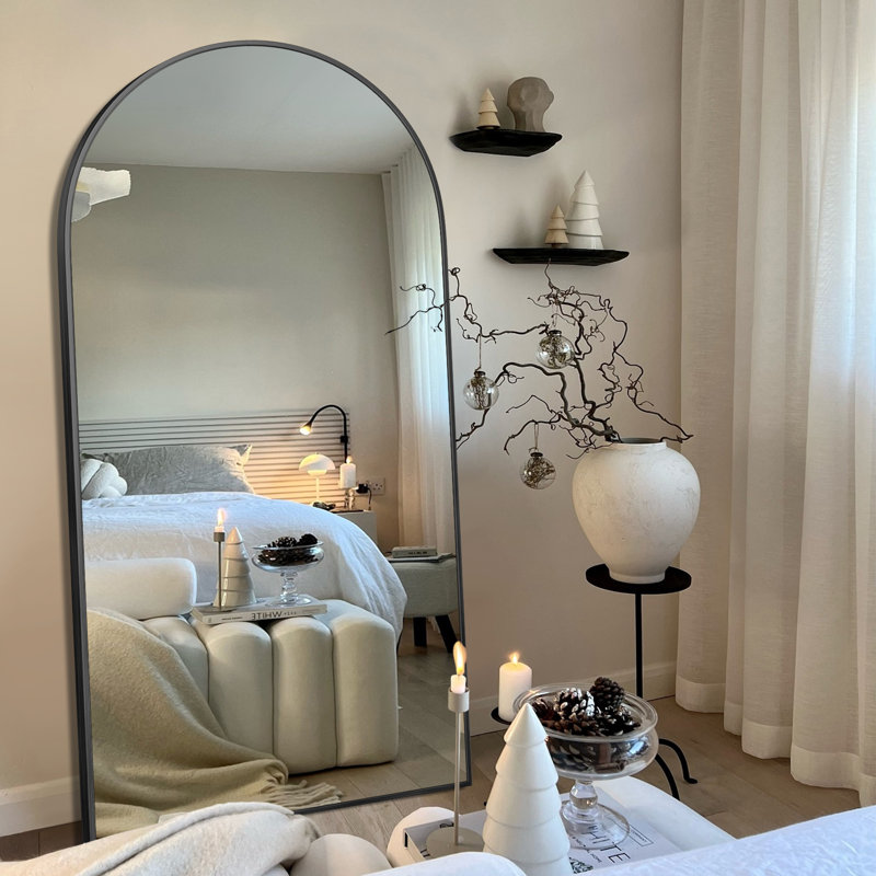 Grand miroir de sol moderne Malesha , Noir, H 71 po x l 24 po